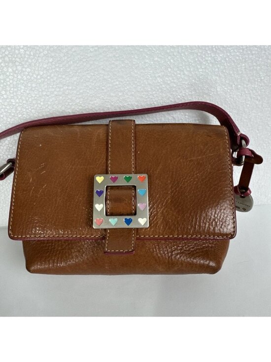 Dooney & Bourke Handbags - Dooney & Bourke Leather Brown Pink Heart Buckle Mini Shoulder Crossbody Bag Y2K